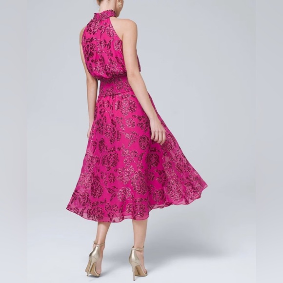 White House Black Market Floral Burnout Smocked Neck Midi Dress - Picture 3 of 12